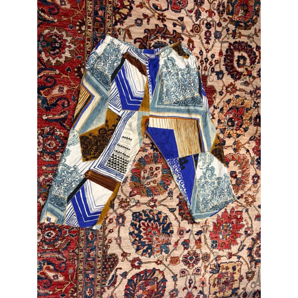 Jams World 50 Years Patchwork Abstract Print Pants Blue Multi Size Large